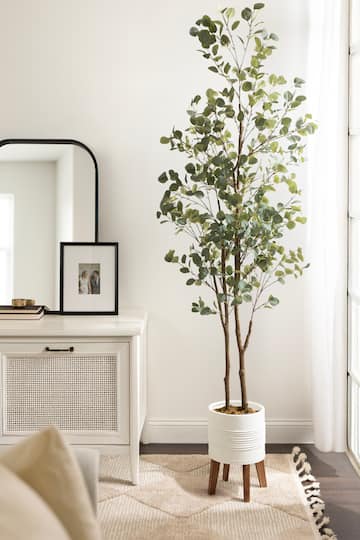 Kate and Laurel 8ft. Green Eudora Faux Eucalyptus Tree in Planter